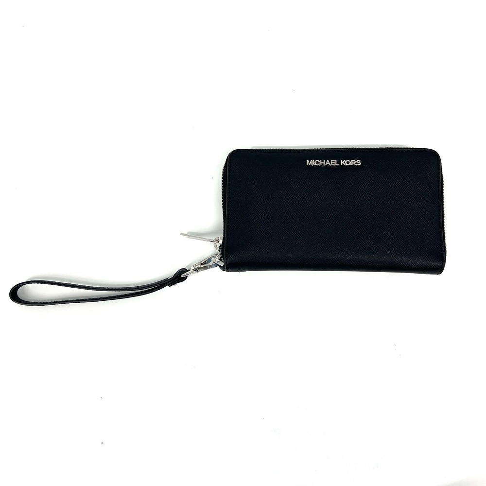 Michael Kors Jet Set Travel M Zip Phone Wallet Saffiano Leather Black 35S0STVL2L